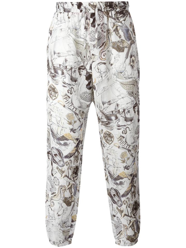 Etro Printed Trousers, Men's, Size: 48, White, Linen/flax