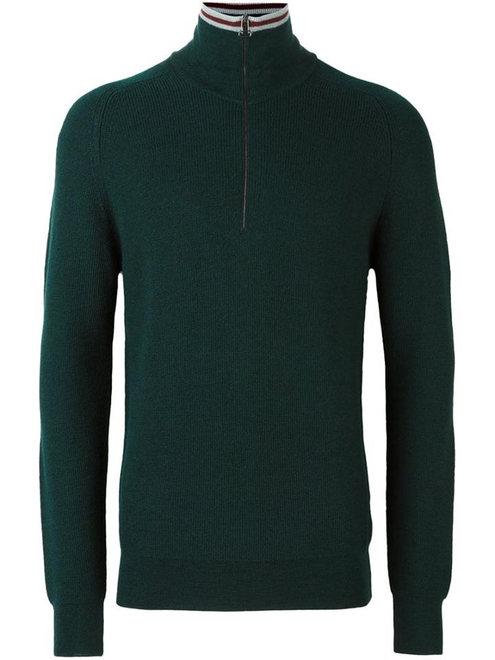 Lanvin Zip Turtle Neck Pullover, Men's, Size: Xl, Green, Merino