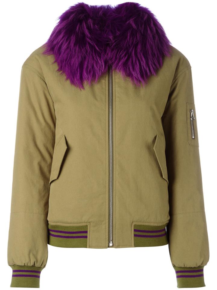 Army Yves Salomon Fur Trim Bomber Jacket - Green