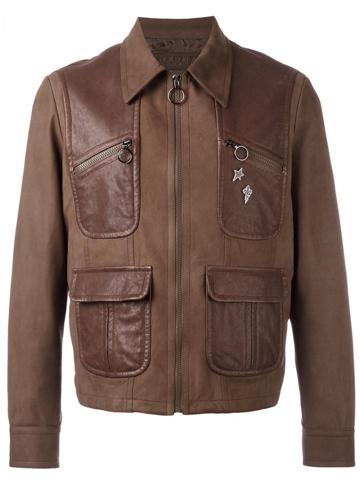 Neil Barrett Pins Leather Jacket, Men's, Size: Medium, Brown, Leather/cupro