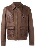 Neil Barrett Pins Leather Jacket, Men's, Size: Medium, Brown, Leather/cupro