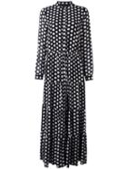 Michael Michael Kors Tier Panelled, Polka Dot Print, Tie Waist Dress, Women's, Size: 4, Black, Polyester