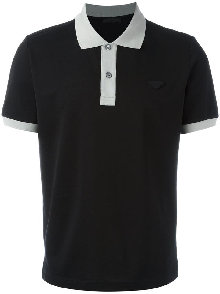 Prada Contrast Collar Polo Shirt, Men's, Size: Small, Blue, Cotton
