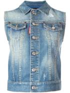 Dsquared2 Microstudded Sleeveless Denim Jacket, Women's, Size: 38, Blue, Cotton/spandex/elastane/aluminium