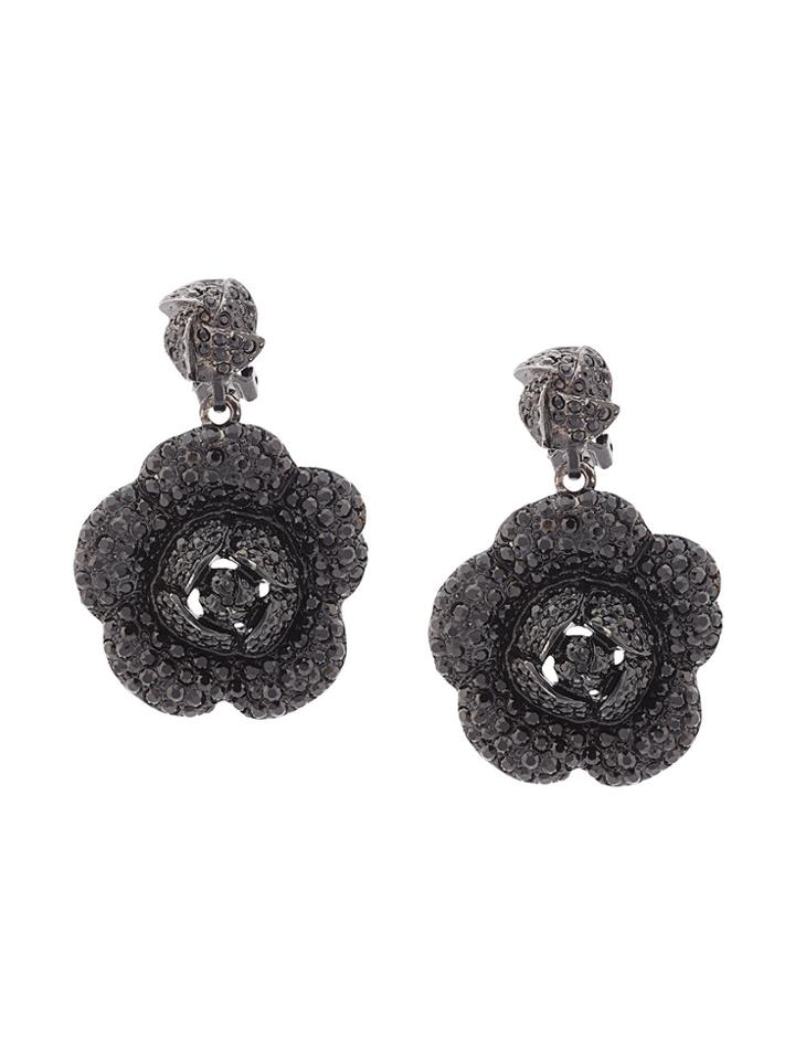 Oscar De La Renta Gardenia Pave Earrings - Black
