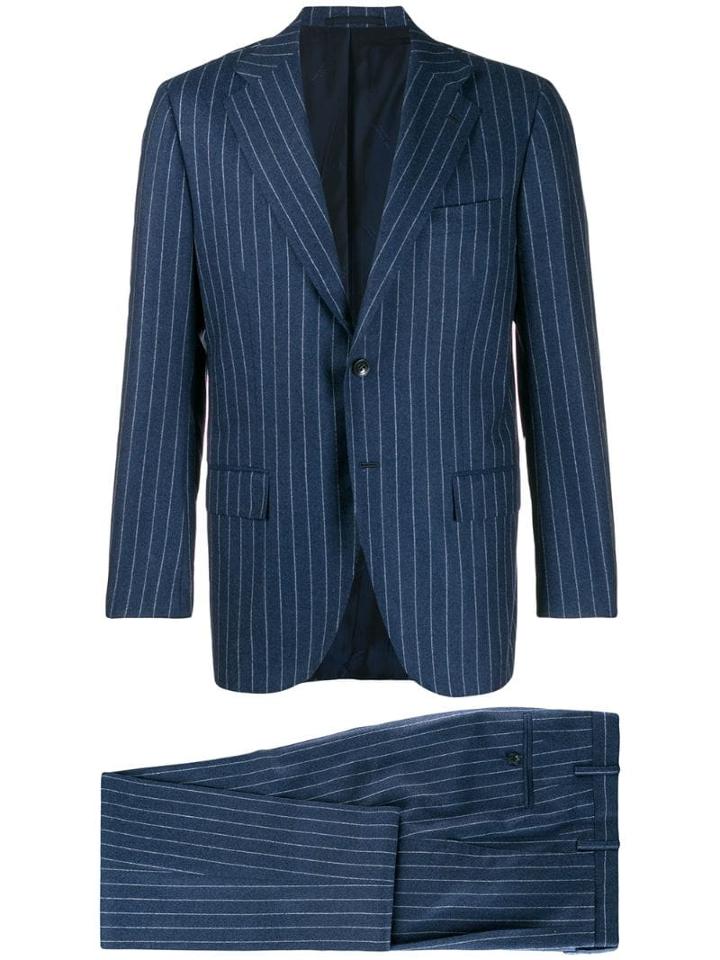 Kiton Striped Suit Jacket - Blue
