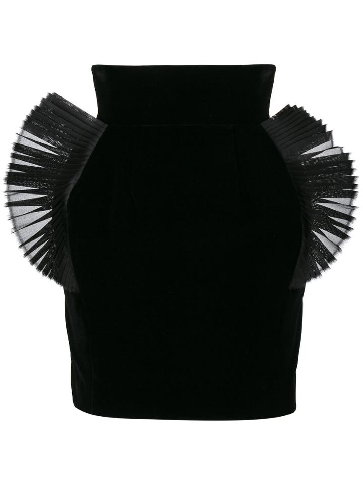 Ronald Van Der Kemp Pleated Organza Embellished Mini Skirt - Black
