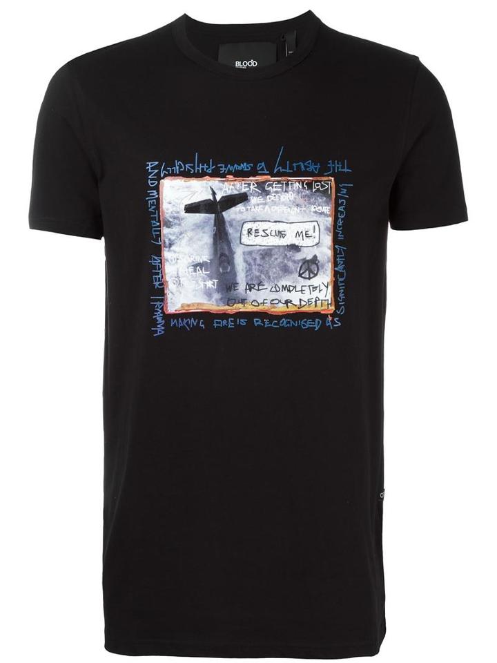 Blood Brother Plane Print T-shirt, Men's, Size: Large, Black, Cotton