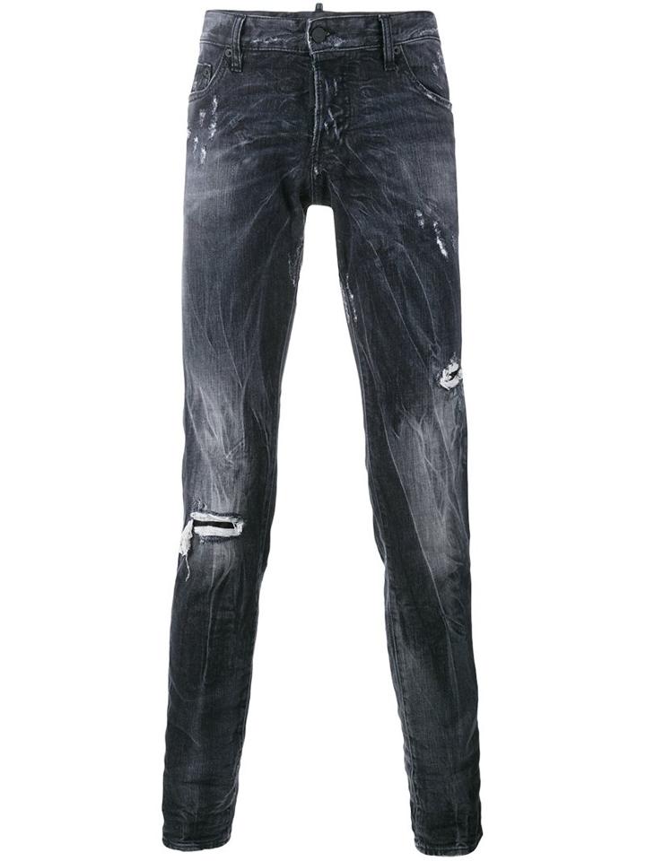 Dsquared2 Ripped Detail Jeans, Men's, Size: 52, Grey, Spandex/elastane/cotton