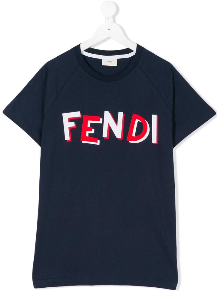 Fendi Kids Teen Logo Print T-shirt - Blue