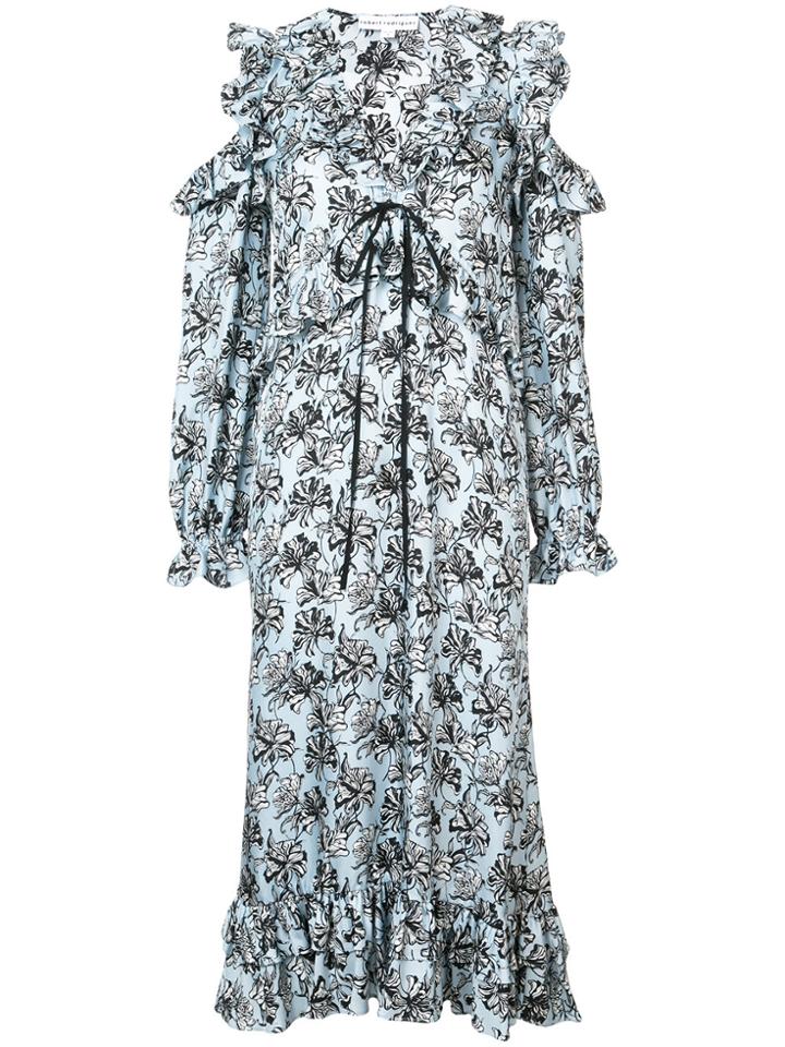 Robert Rodriguez Floral Print Ruffle Shift Dress - Blue