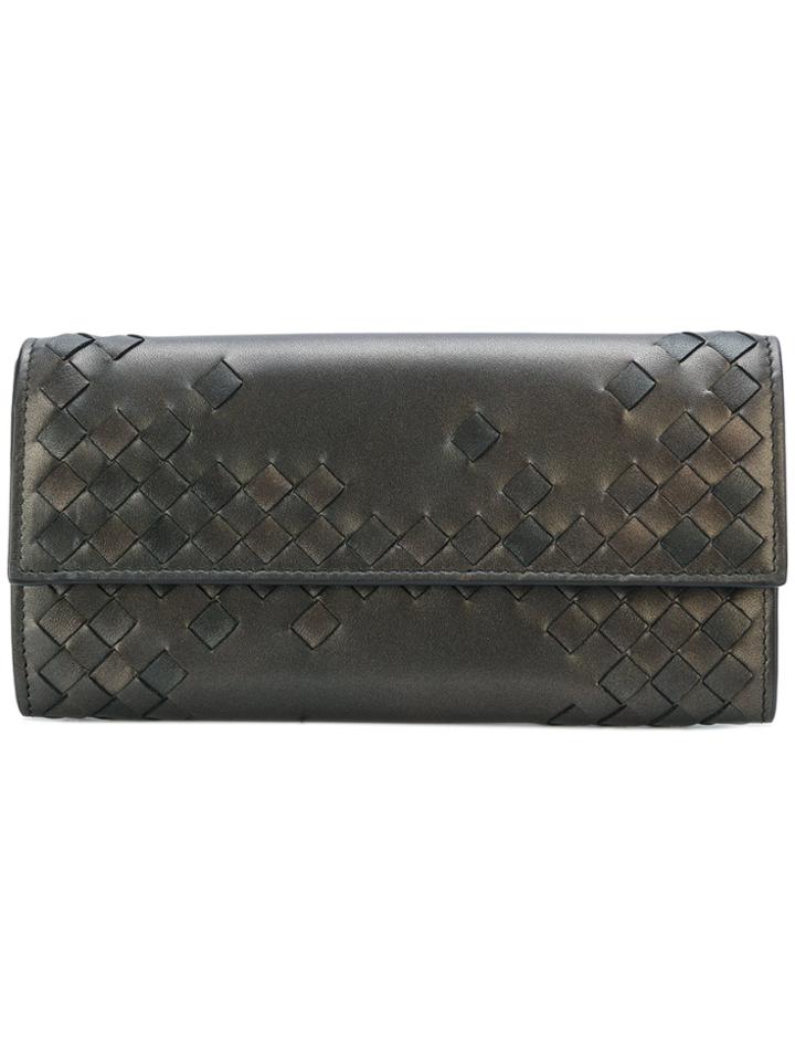Bottega Veneta Woven Fold-over Wallet - Metallic