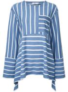Goen.j Striped Wide Sleeve Top, Women's, Size: Medium, Blue, Cotton/polyester