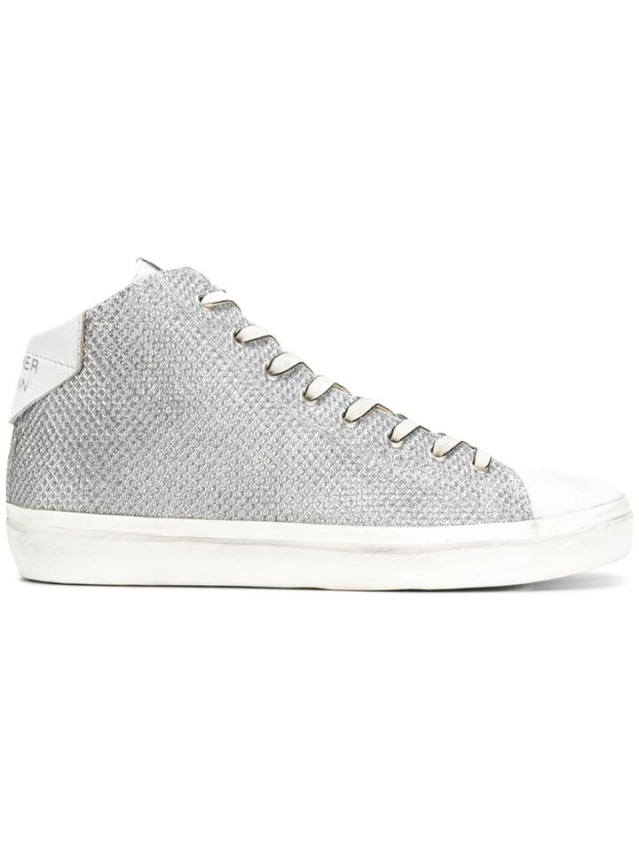 Leather Crown Textured Hi-top Sneakers - Metallic