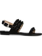 No21 Embellished Flat Sandals, Women's, Size: 38, Black, Leather/plastic