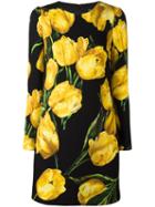 Dolce & Gabbana Tulip Print Crepe Dress, Women's, Size: 42, Yellow/orange, Wool/silk/spandex/elastane