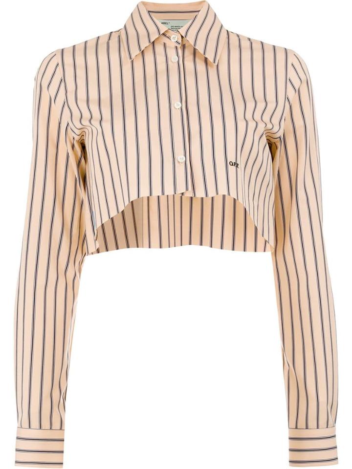 Off-white Stripe Cropped Shirt - Orange
