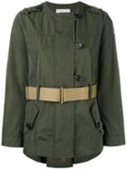 Moncler Pommier Belted Jacket, Women's, Size: 1, Green, Cotton/polyester/polyamide