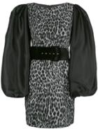 Rasario Puff Sleeve Leopard Print Dress - Black