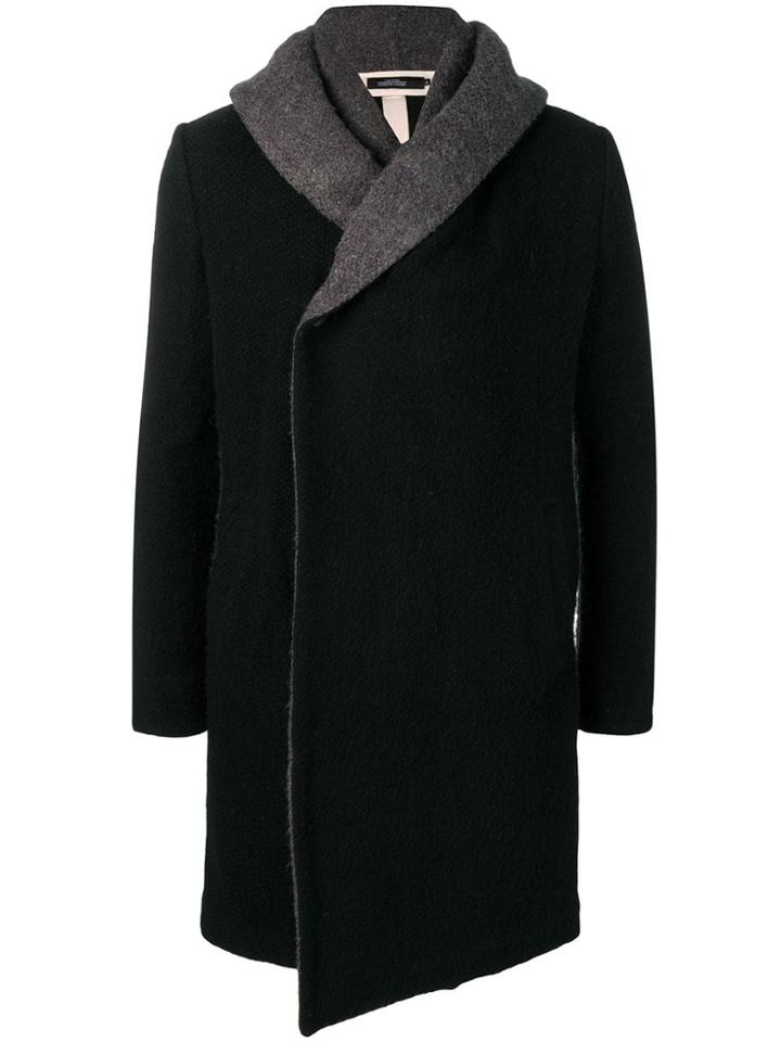 A New Cross Double Hooded Artisan Coat - Black