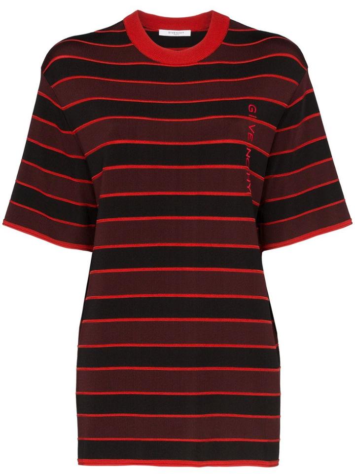 Givenchy Logo Embroidered Striped Top - Black