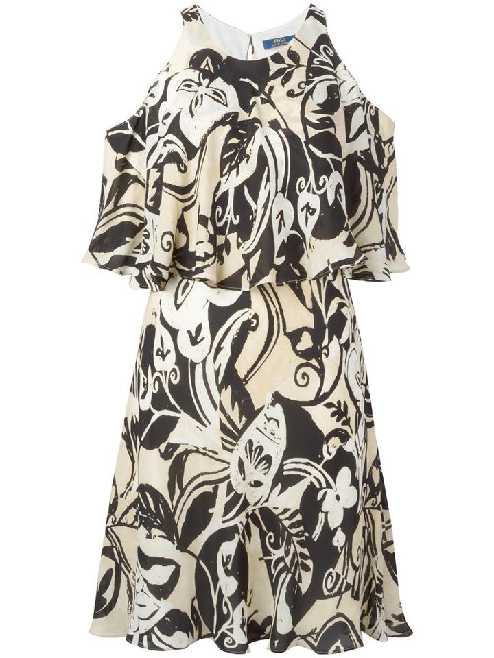 Polo Ralph Lauren Cut-out Detail Ruffled Dress, Women's, Size: 10, Nude/neutrals, Silk/polyester