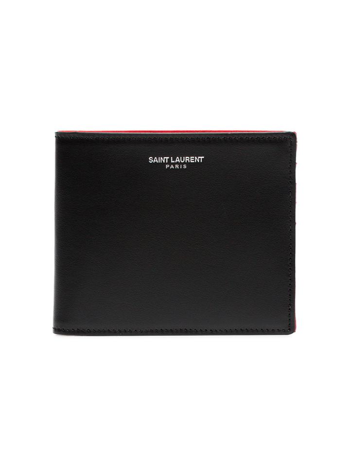 Saint Laurent Black And Red Bandana Lined Leather Wallet