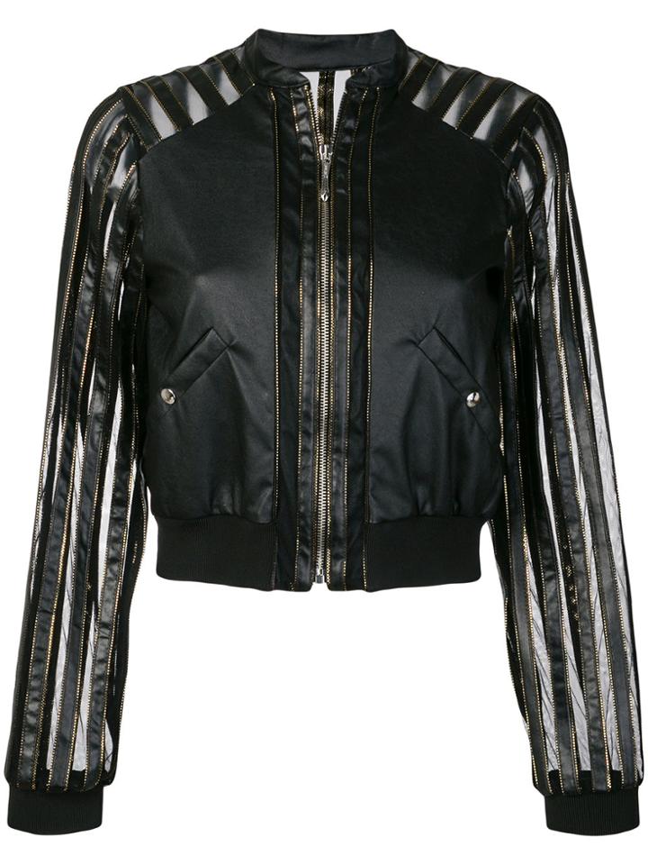 Just Cavalli Striped Sheer Panel Bomber Jacket - Black