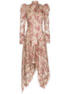 Zimmermann Floral Printed And Neck Tie Silk-blend Dress - Nude &