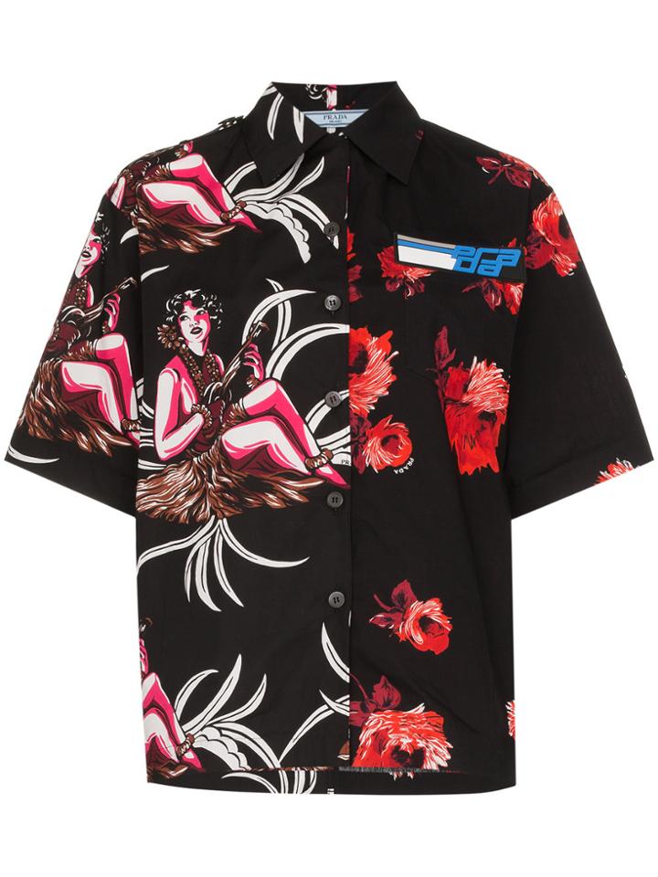 Prada Mixed Print Logo Shirt - Black