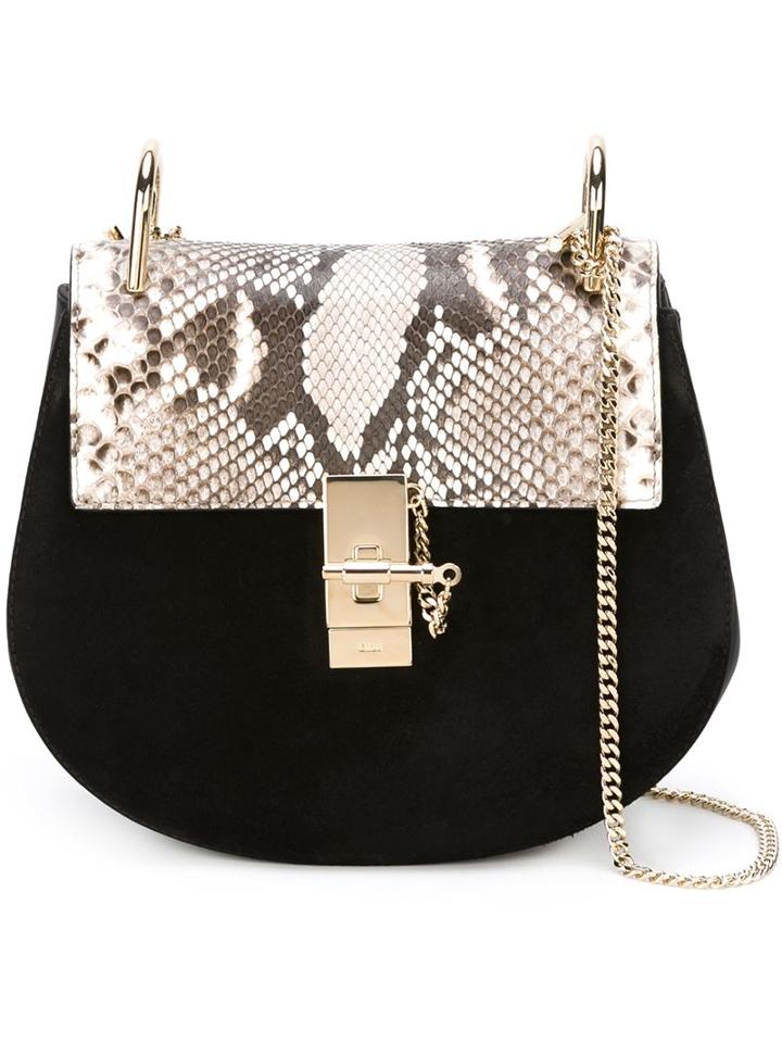 Chloé - Drew Shoulder Bag - Women - Calf Leather/python Skin - One Size, Black, Calf Leather/python Skin