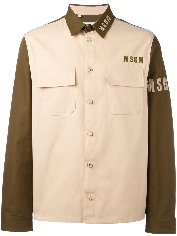 Msgm Logo Contrast Shirt, Men's, Size: 46, Nude/neutrals, Cotton