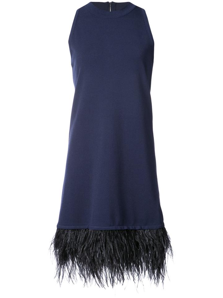 Milly Feathered Hem Dress - Blue