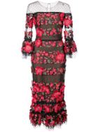Marchesa Notte Floral-appliquéd Lace Dress - Black