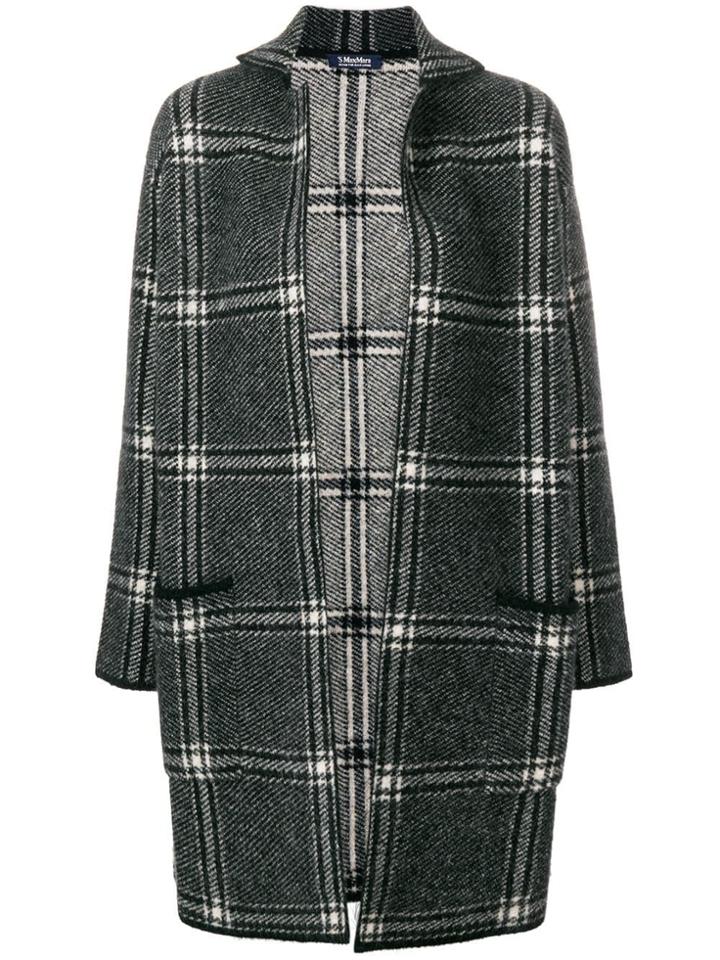 Max Mara Midi Checked Open Coat - Black