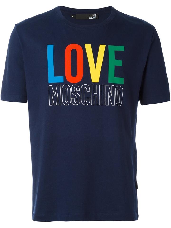 Love Moschino Logo Print T-shirt, Men's, Size: Small, Blue, Cotton
