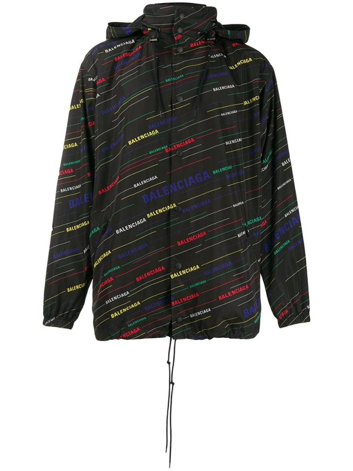 Balenciaga Logo Print Oversized Raincoat - Black