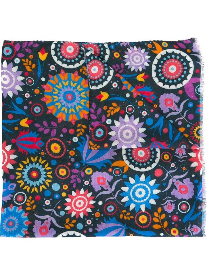 Kiton Floral Print Scarf, Men's, Blue, Silk
