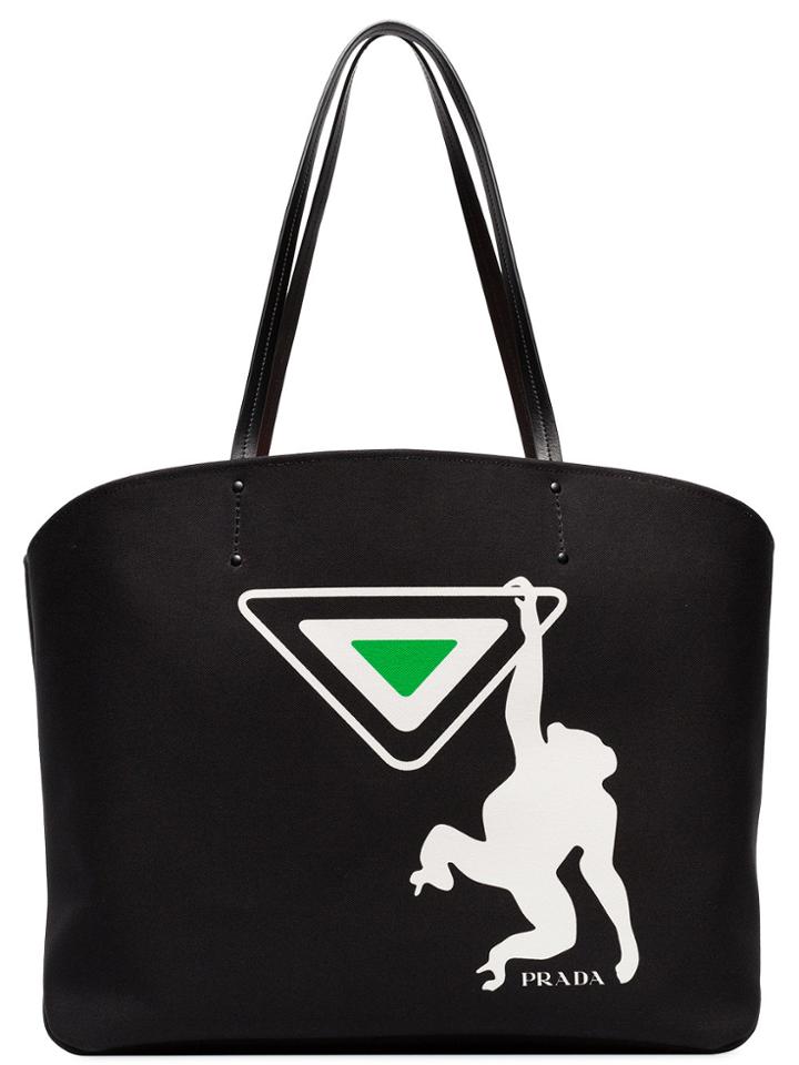 Prada Black Monkey Cotton Canvas Tote Bag