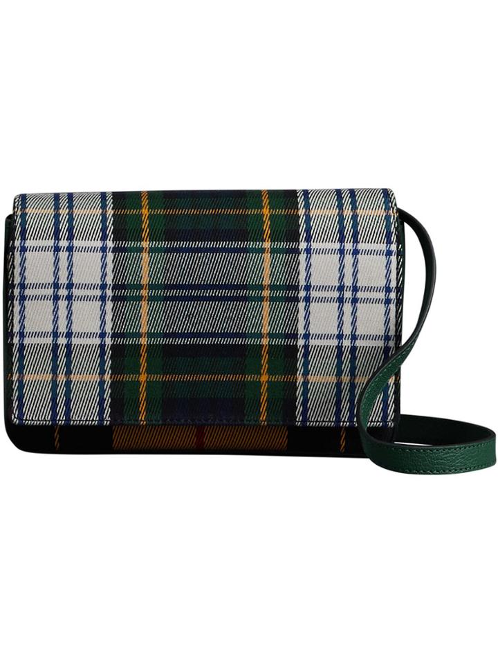 Burberry Tartan And Leather Wallet With Detachable Strap - Green