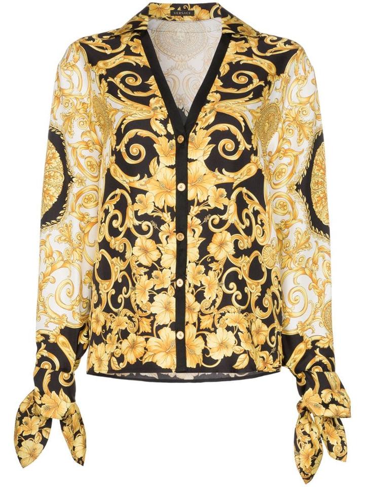 Versace V-neck Baroque-print Blouse - Black