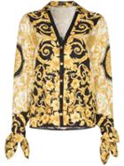 Versace V-neck Baroque-print Blouse - Black