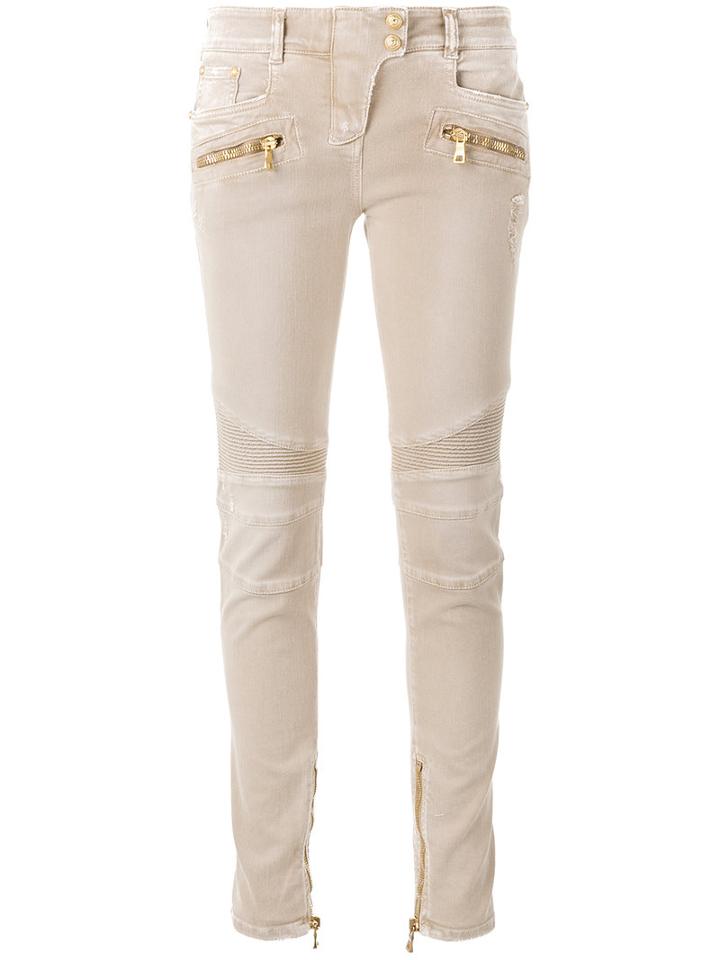 Balmain Skinny Biker Jeans, Women's, Size: 38, Nude/neutrals, Cotton/spandex/elastane