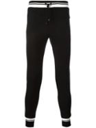 Dolce & Gabbana Contrast Trim Track Pants, Men's, Size: 48, Black, Cotton/polyamide/spandex/elastane