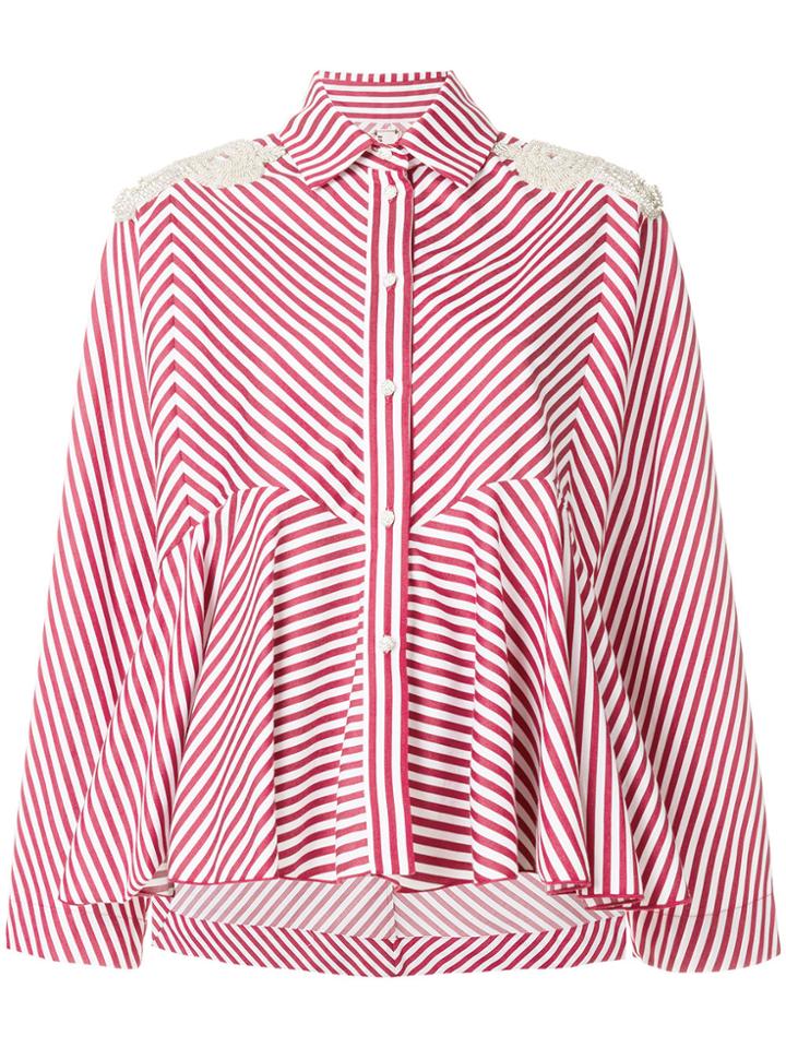 Antonio Marras Striped Ruffled Peplum Shirt - Pink & Purple
