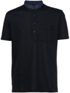 Lanvin Mandarin Collar Polo Shirt, Men's, Size: Large, Black, Cotton