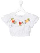 Msgm Kids Floral Embroidered Peasant Top, Girl's, Size: 12 Yrs, White
