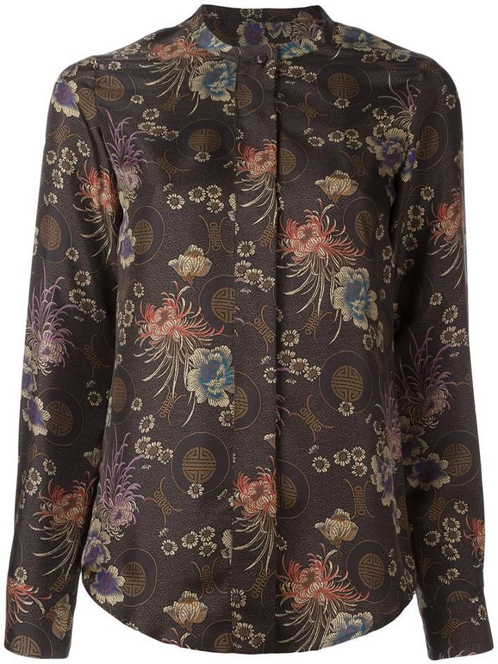 Alberto Biani Floral Print Blouse, Women's, Size: 42, Grey, Silk