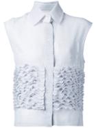 Steven Tai - Ruffle Stuck Sleeveless Shirt - Women - Polyester - L, Grey, Polyester