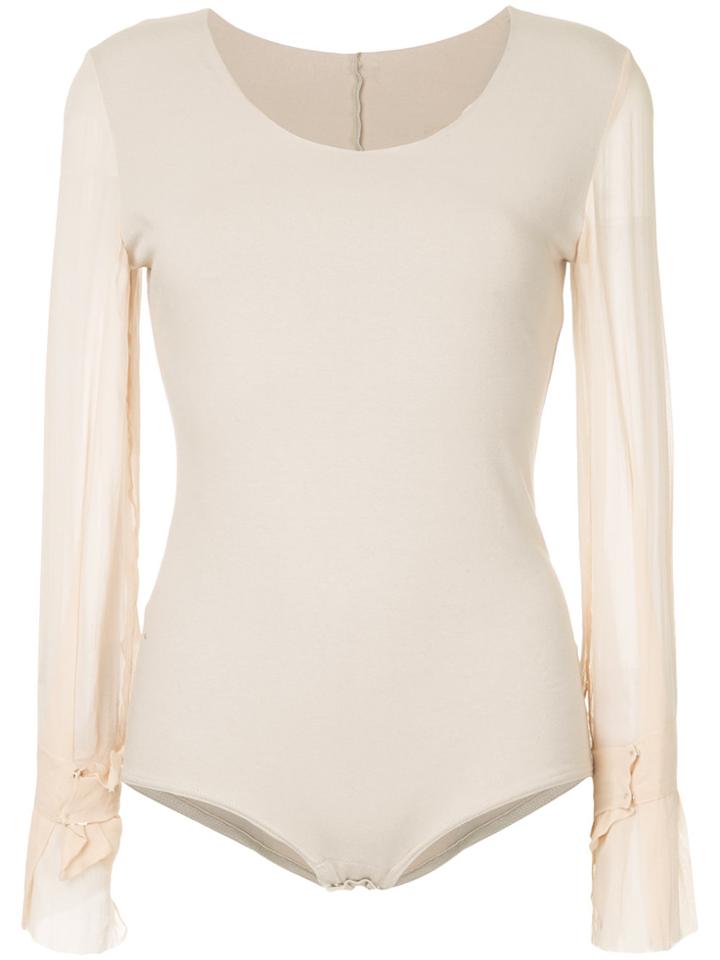Zambesi Sheer Sleeve Baroque Bodysuit - Nude & Neutrals